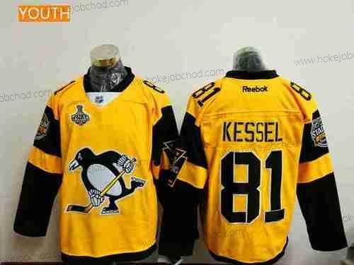 Muž Mládež Pittsburgh Penguins #81 Phil Kessel Žlutá Stadium Series 2017 Stanley Cup Finals Patch Sešitý NHL Reebok Hokejový Dres