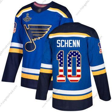 Muž Modrýs #10 Brayden Schenn Modrý Domácí Autentické USA Flag Stanley Cup Champions Sešitý Hokejový Dres