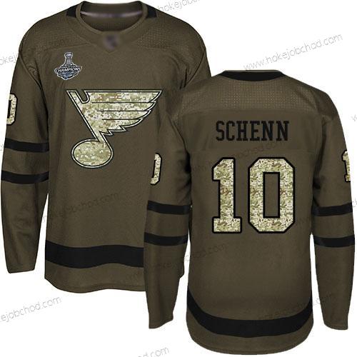 Muž Modrýs #10 Brayden Schenn Zelená Salute to Service Stanley Cup Champions Sešitý Hokejový Dres