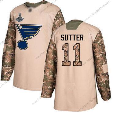 Muž Modrýs #11 Brian Sutter Camo Autentické 2017 Veterans Day Stanley Cup Champions Sešitý Hokejový Dres