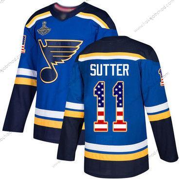 Muž Modrýs #11 Brian Sutter Modrý Domácí Autentické USA Flag Stanley Cup Champions Sešitý Hokejový Dres