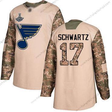 Muž Modrýs #17 Jaden Schwartz Camo Autentické 2017 Veterans Day Stanley Cup Champions Sešitý Hokejový Dres