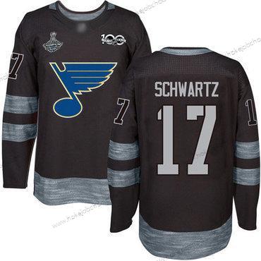 Muž Modrýs #17 Jaden Schwartz Černá 1917-2017 100th Výročí Stanley Cup Champions Sešitý Hokejový Dres