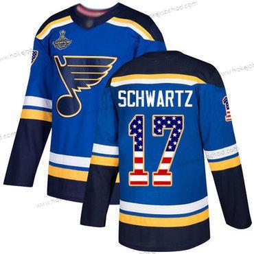 Muž Modrýs #17 Jaden Schwartz Modrý Domácí Autentické USA Flag Stanley Cup Champions Sešitý Hokejový Dres