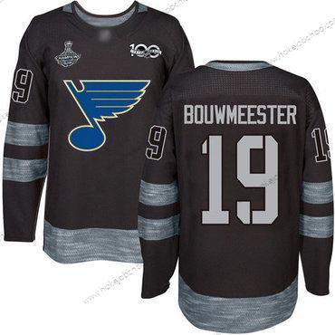 Muž Modrýs #19 Jay Bouwmeester Černá 1917-2017 100th Výročí Stanley Cup Champions Sešitý Hokejový Dres