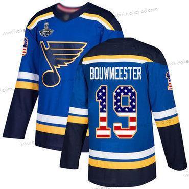 Muž Modrýs #19 Jay Bouwmeester Modrý Domácí Autentické USA Flag Stanley Cup Champions Sešitý Hokejový Dres