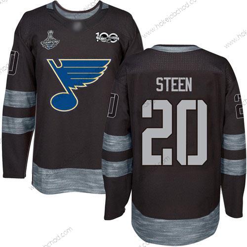 Muž Modrýs #20 Alexander Steen Černá 1917-2017 100th Výročí Stanley Cup Champions Sešitý Hokejový Dres