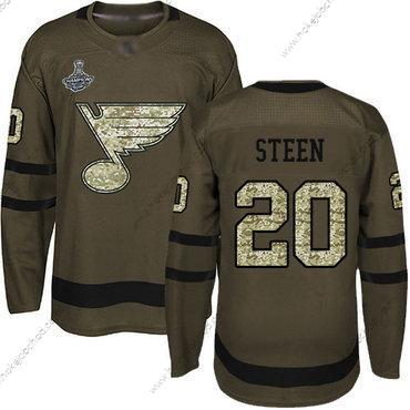 Muž Modrýs #20 Alexander Steen Zelená Salute to Service Stanley Cup Champions Sešitý Hokejový Dres