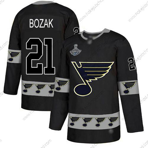 Muž Modrýs #21 Tyler Bozak Černá Autentické Tým Logo Stanley Cup Champions Sešitý Hokejový Dres