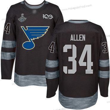 Muž Modrýs #34 Jake Allen Černá 1917-2017 100th Výročí Stanley Cup Champions Sešitý Hokejový Dres