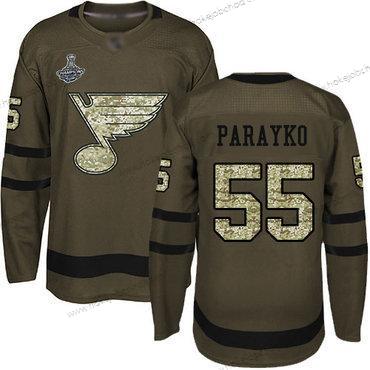 Muž Modrýs #55 Colton Parayko Zelená Salute to Service Stanley Cup Champions Sešitý Hokejový Dres