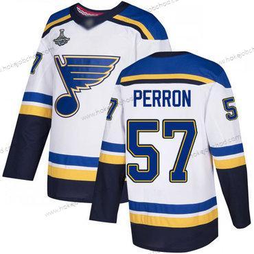 Muž Modrýs #57 David Perron Bílý Road Autentické Stanley Cup Champions Sešitý Hokejový Dres