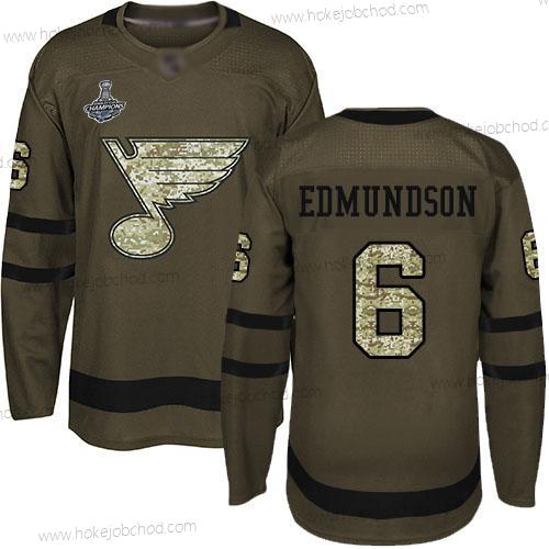 Muž Modrýs #6 Joel Edmundson Zelená Salute to Service Stanley Cup Champions Sešitý Hokejový Dres