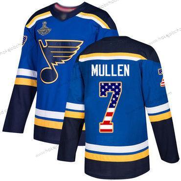 Muž Modrýs #7 Joe Mullen Modrý Domácí Autentické USA Flag Stanley Cup Champions Sešitý Hokejový Dres