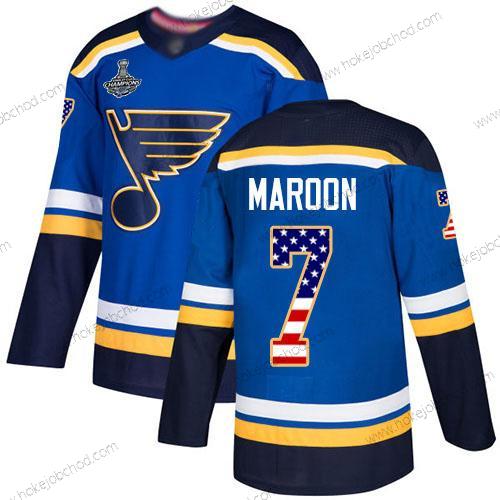 Muž Modrýs #7 Patrick Maroon Modrý Domácí Autentické USA Flag Stanley Cup Champions Sešitý Hokejový Dres