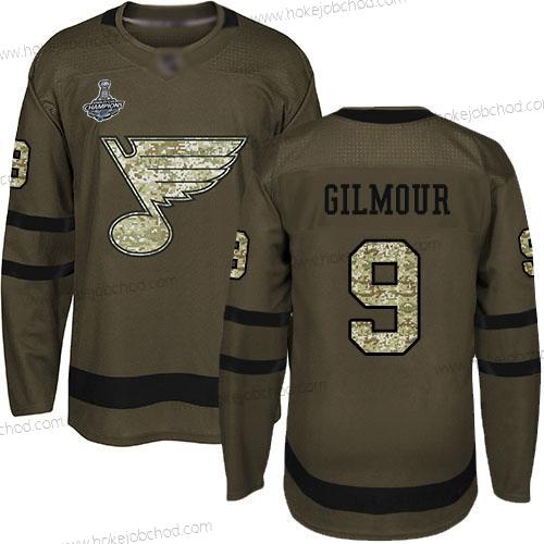 Muž Modrýs #9 Doug Gilmour Zelená Salute to Service Stanley Cup Champions Sešitý Hokejový Dres