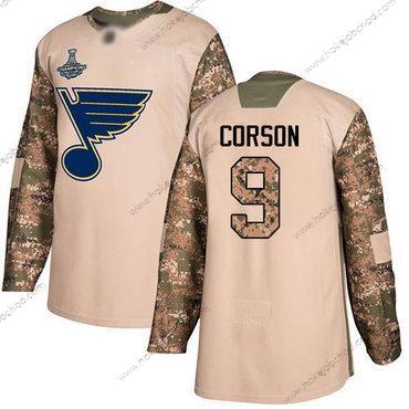 Muž Modrýs #9 Shayne Corson Camo Autentické 2017 Veterans Day Stanley Cup Champions Sešitý Hokejový Dres