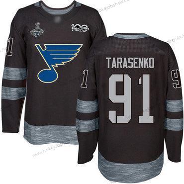 Muž Modrýs #91 Vladimir Tarasenko Černá 1917-2017 100th Výročí Stanley Cup Champions Sešitý Hokejový Dres