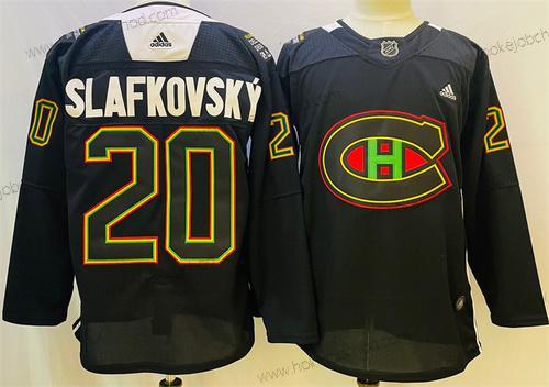 Muž Montreal Canadiens #20 Juraj Slafkovsky 2022 Černá Warm Up History Night Sešitý Dres