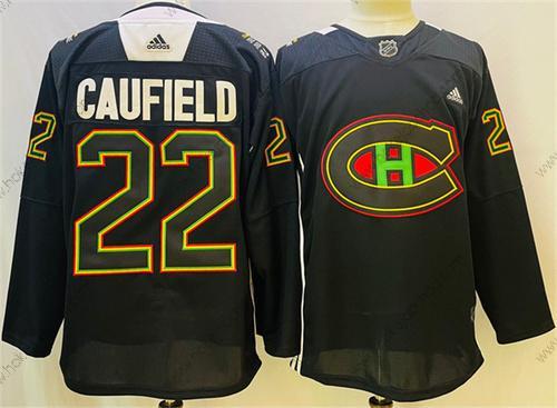 Muž Montreal Canadiens #22 Cole Caufield 2022 Černá Warm Up History Night Sešitý Dres