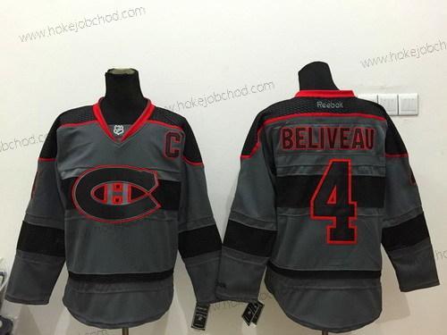 Muž Montreal Canadiens #4 Jean Beliveau Charcoal Šedá Dres