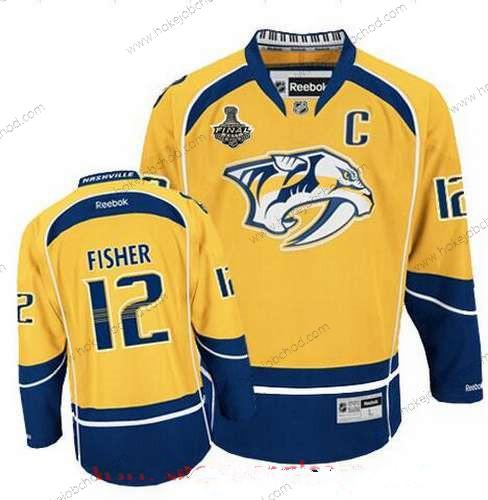 Muž Nashville Predators #12 Mike Fisher Žlutá 2017 Stanley Cup Finals C Patch Sešitý NHL Reebok Hokejový Dres