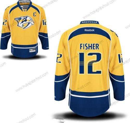 Muž Nashville Predators #12 Mike Fisher Žlutá Domácí C Patch Sešitý NHL Reebok Hokejový Dres