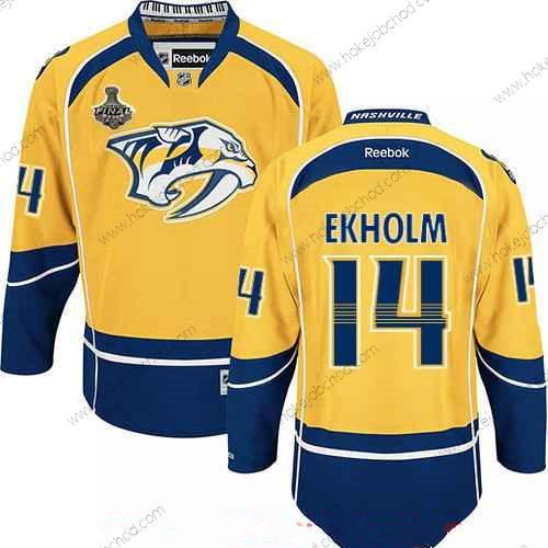 Muž Nashville Predators #14 Mattias Ekholm Žlutá 2017 Stanley Cup Finals Patch Sešitý NHL Reebok Hokejový Dres