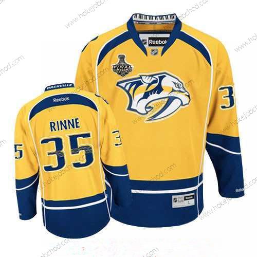 Muž Nashville Predators #35 Pekka Rinne Žlutá 2017 Stanley Cup Finals Patch Sešitý NHL Reebok Hokejový Dres