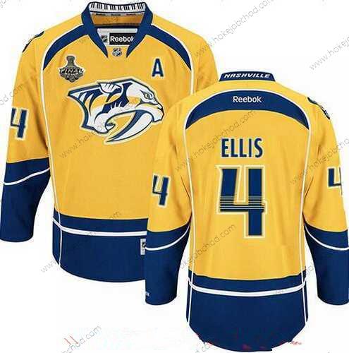 Muž Nashville Predators #4 Ryan Ellis Žlutá 2017 Stanley Cup Finals A Patch Sešitý NHL Reebok Hokejový Dres