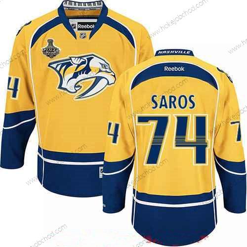 Muž Nashville Predators #74 Juuse Saros Žlutá 2017 Stanley Cup Finals Patch Sešitý NHL Reebok Hokejový Dres