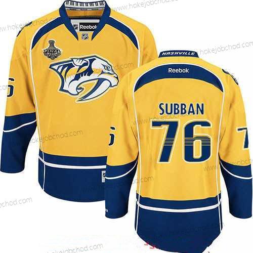 Muž Nashville Predators #76 P.K. Subban Žlutá 2017 Stanley Cup Finals Patch Sešitý NHL Reebok Hokejový Dres