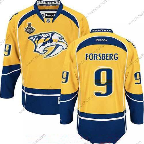 Muž Nashville Predators #9 Filip Forsberg Žlutá 2017 Stanley Cup Finals Patch Sešitý NHL Reebok Hokejový Dres