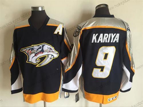 Muž Nashville Predators #9 Paul Kariya Námořnictvo Modrý 1998-99 Sešitý NHL CCM Vintage Hokejový Dres