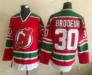 Muž New Dres Devils #30 Martin Brodeur Červené Zelená Dres