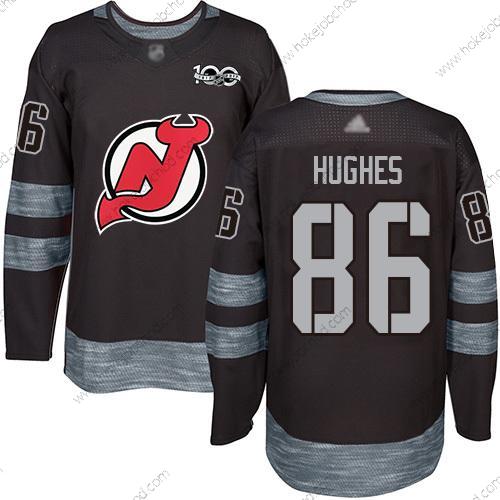 Muž New Dres Devils #86 Jack Hughes Černá 1917-2017 100th Výročí Sešitý Hokejový Dres