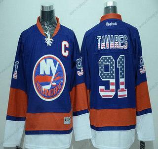 Muž New York Islanders #91 John Tavares Modrý USA Flag Hokejový Dres