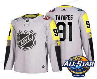 Muž New York Islanders #91 John Tavares Šedá 2018 NHL All-Star Sešitý Hokejový Dres