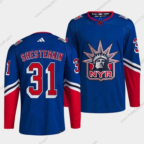 Muž New York Rangers #31 Igor Shesterkin Modrý 2022 Obrácený Retro Sešitý Dres