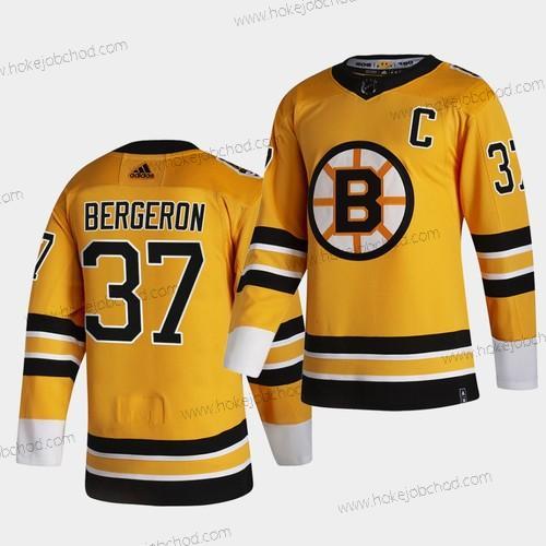 Muž Patrice Bergeron #37 With C Patch Boston Bruins 2021 Obrácený Retro Special Edition Žlutá Dres