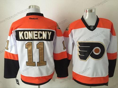 Muž Philadelphia Flyers #11 Travis Konecny Bílý 50Th Zlato Sešitý NHL 2016-17 Reebok Hokejový Dres