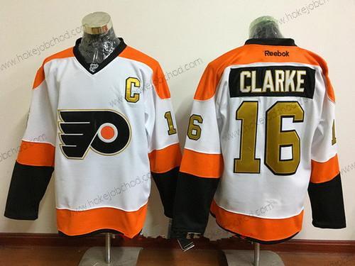 Muž Philadelphia Flyers #16 Bobby Clarke Bílý 50Th Zlato Sešitý NHL 2016-17 Reebok Hokejový Dres