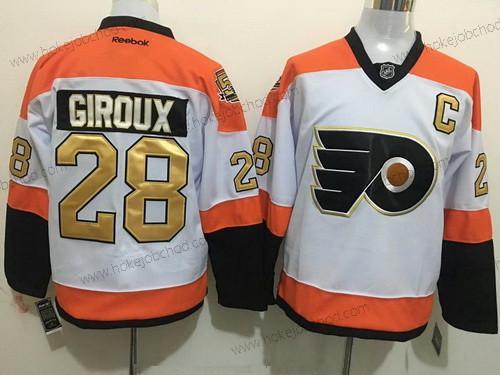 Muž Philadelphia Flyers #28 Claude Giroux Bílý 50Th Výročí Zlato Sešitý NHL Reebok Hokejový Dres