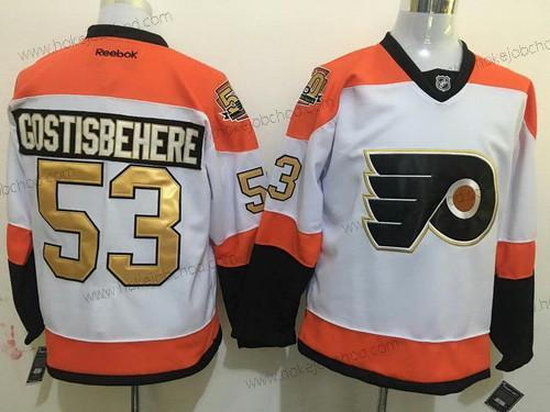 Muž Philadelphia Flyers #53 Shayne Gostisbehere Bílý 50Th Výročí Zlato Sešitý NHL Reebok Hokejový Dres