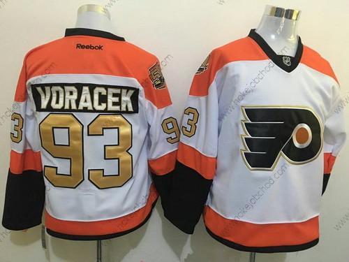 Muž Philadelphia Flyers #93 Jakub Voracek Bílý 50Th Výročí Zlato Sešitý NHL Reebok Hokejový Dres