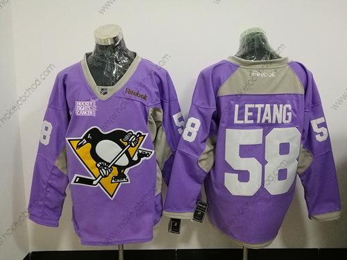 Muž Pittsburgh Penguins #58 Kris Letang Nachový Růžový Hokejový Bojuje proti rakovině Tréninkový Sešitý NHL Reebok Hokejový Dres