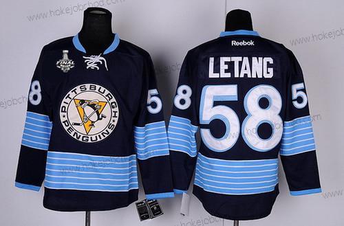 Muž Pittsburgh Penguins #58 Kris Letang Námořnictvo Modrý Alternativní 2017 Stanley Cup NHL Finals Patch Dres