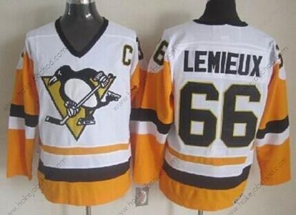 Muž Pittsburgh Penguins #66 Mario Lemieux 1972 Bílý With Žlutá Retro CCM Dres