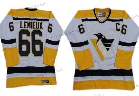 Muž Pittsburgh Penguins #66 Mario Lemieux 1993 Bílý With Žlutá Retro CCM Dres