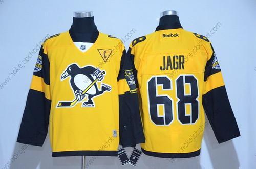 Muž Pittsburgh Penguins #68 Jaromir Jagr Žlutá 2017 Stadium Series Sešitý NHL Reebok Hokejový Dres